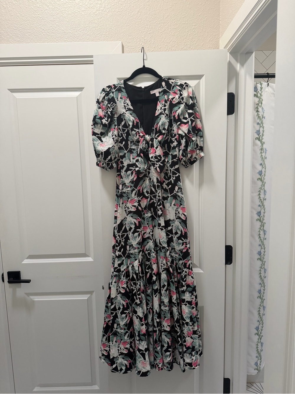 Chelsea28 Black Floral Maxi Dress with Pink & Mint Accents